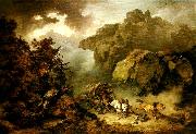 Philippe Jacques landscape with carriage in a storm painting